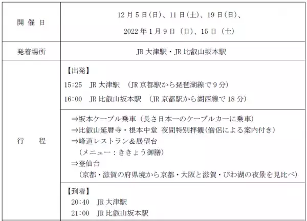 ～ 自然と祈りの比叡山へ 12月・1月開催 ～「冬の比叡山プレミアムナイトバスツアー」を販売開始　