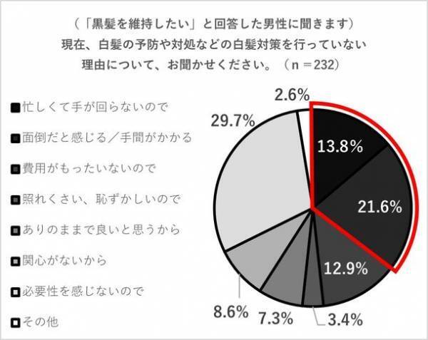 白髪がある男性の約8割が白髪対策を行っていない、白髪のある男性は実年齢より平均で9歳以上老けて見られることが明らかに！『男性の白髪が与える印象と男性の白髪対策実態調査』を実施