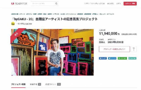 20歳の自閉症アーティストGAKUの記念画集プロジェクト　クラウドファンディングで1,200万円達成　～自閉症の認識を大きく変える画集「byGAKU-20(Twenty)」12月3日発売～