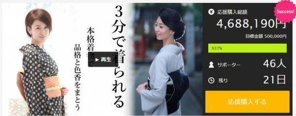 Makuake公開から3日目で600％達成！洋服のように3分で着られる本格着物、12月17日まで先行予約販売を実施