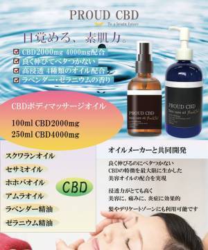 注目の成分「CBD」をたっぷり配合したCBDボディトリートメント マッサージオイル『PROUD CBD』と『PROUD CBD 4000』を発売！