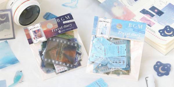 旅をイメージしてデザインしたBGMのトレーシングペーパーシール2022年1月20日発売