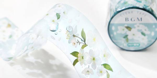 背景が透けるリアルなイラストタッチのデザイン　透明PET素材のクリアテープをBGMが2022年1月20日発売