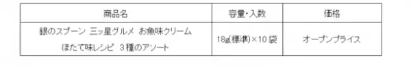 『銀のスプーン　三ッ星グルメ』お魚味クリームから「ほたて味レシピ3種のアソート」新発売