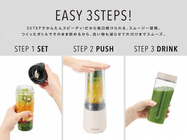 作ったボトルでそのまま飲める手軽さが人気の「マイボトルブレンダー」に「減音カバー」が付いた新モデルが2022年3月中旬より発売