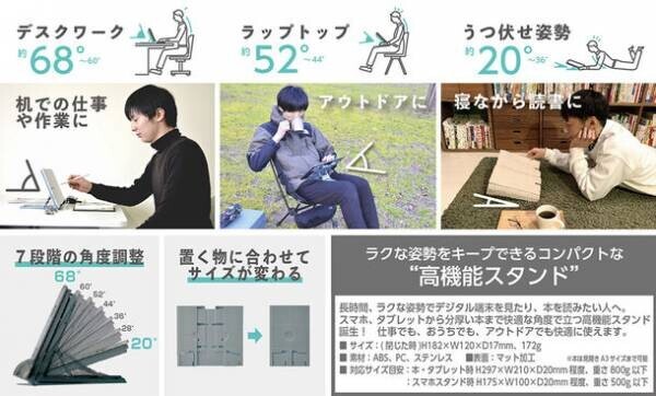 快適な角度が見つかる“高機能スタンド”『MOBASTA -モバスタ-』を3月10日(木)12時～「Makuake(マクアケ)」にてリリース！