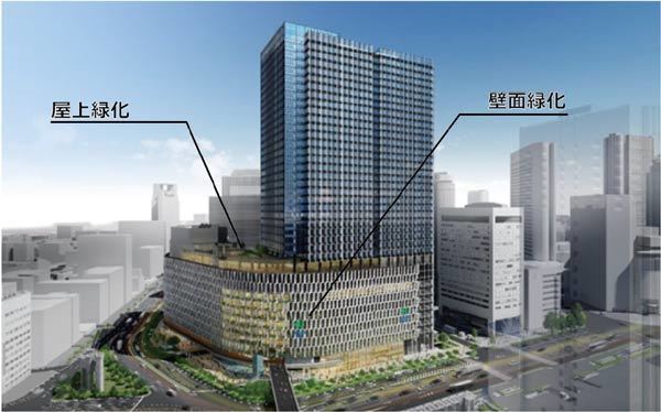 大阪梅田ツインタワーズ・サウスにおいて壁面緑化、屋上緑化などの植栽施設を施工・保有して「みどり空間の維持・活用サービス」を実施します