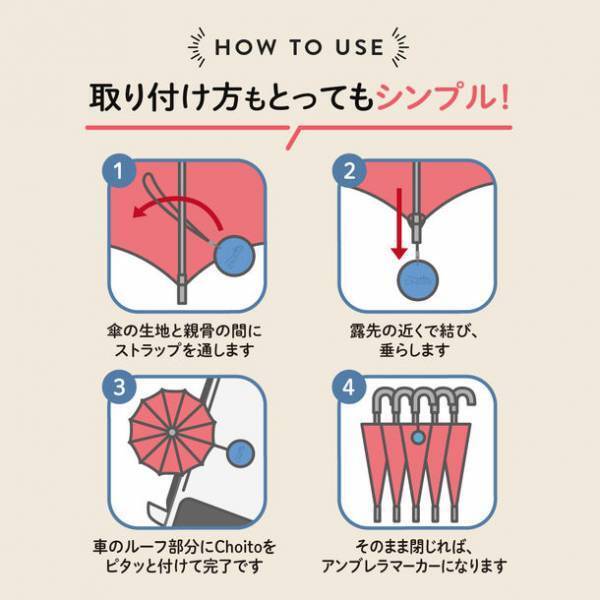 梅雨対策グッズとして！雨の日のクルマでのお出かけに便利！子育て世代を中心に大反響で累計販売数5万個突破の傘専用マグネットストラップ『Choito(ちょいと)』がリニューアル