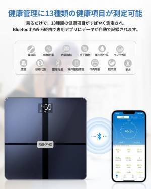 『Renpho』アプリを開くことなく、いつでも乗るだけでスマホに自動データ転送！Wi-Fi／Bluetooth搭載の「スマート体組成計-Premium」を発売！