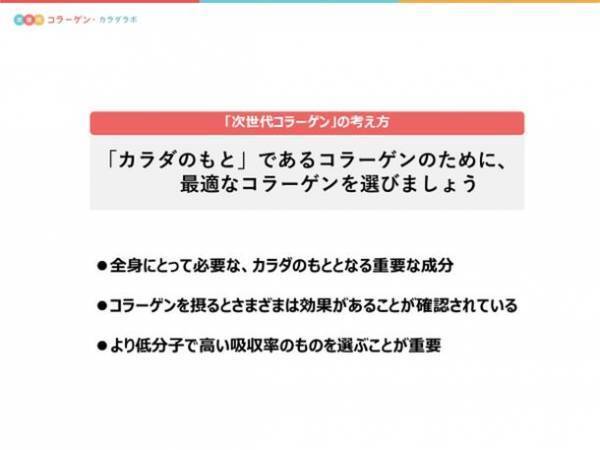 「次世代コラーゲン・カラダラボ」発足記念WEBセミナーを開催　海外で注目！肌だけじゃない“カラダのもと”となるコラーゲンのチカラ　最新トレンドからわかってきた、コラーゲンの賢い選び方