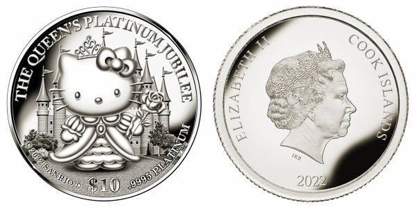 エリザベス女王即位70周年を祝し、純プラチナコインの宝飾ペンダント＜ハローキティとお祝いする幸せプラチナジュビリー＞新発売！