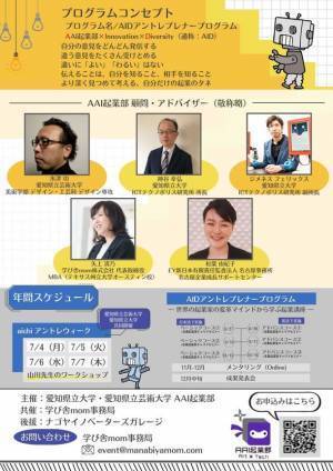 愛知県立大学・愛知県立芸術大学「AAI起業部2022 AIDアントレプレナープログラム キックオフイベント　～起業だけじゃない？！部活、就活、婚活、あなたの未来に役立つアントレプレナーシップ～」を6月26日(日)にナゴヤイノベーターズガレージにて開催