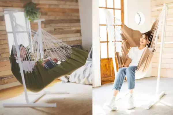 お客様の声から誕生した『コットン2WAYハンモック』新登場！～ 1畳にも満たないスペースでお部屋の一角が極上の癒し空間に ～