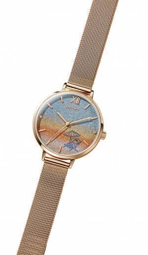 スヌーピーの素敵なバカンスをイメージした＜スヌーピー しあわせのサンセットビーチ＞ダイヤモンド入り きらきらグラデーションウオッチ新発売！