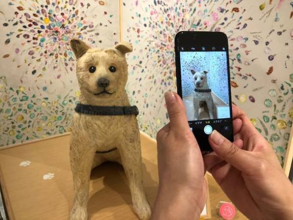 渋谷のNEW“映え”スポット！！ハチのふるさと秋田を描いたフラワーアートが大好評　渋谷に咲く大輪の花をバックに、秋田杉の忠犬ハチ公をパシャリ！
