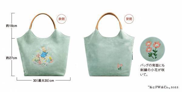 『ピーターラビットのおはなし』絵本出版120周年記念。＜ピーターラビット(TM)　スウィート・ブロッサム＞柔らかヌバックレザーの刺繍バッグ新発売！