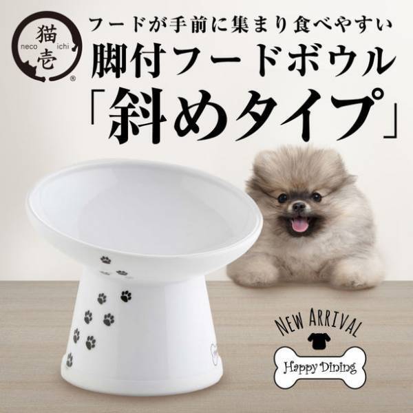 『犬用 脚付フードボウル 斜めタイプ』が2022年8月中旬に発売！1年経たずに1万個販売を突破した猫用が犬用になって登場　～犬用ラインナップは全部で7種類～