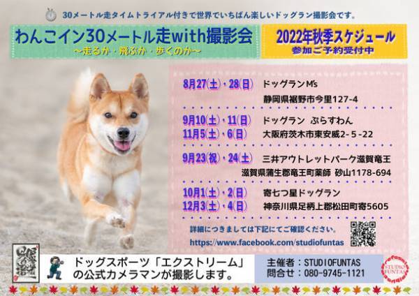 「ドッグスポーツエクストリーム」の公式カメラマンによるドッグラン撮影会をこの秋各地で開催決定！