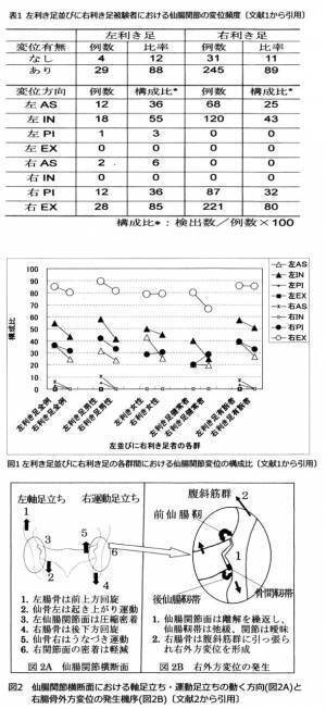 身体のパフォーマンスに影響をもたらす仙腸関節の歪みについて　(1)左ならびに右利き足者の腸骨変位像の研究結果を発表　(2)二足歩行の不可避な生理機構の研究結果を発表