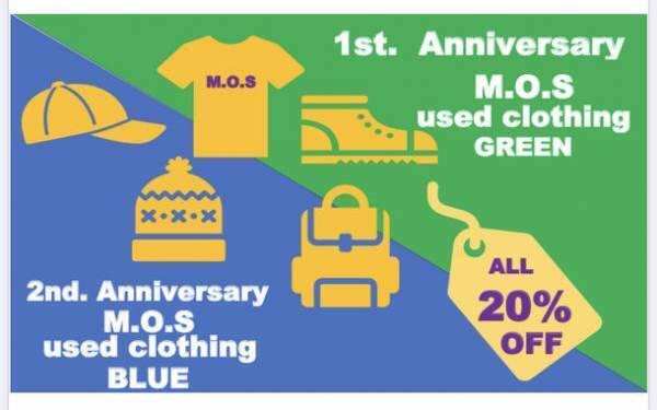 Colorにこだわった綺麗な古着屋　M.O.S used clothing　Anniversary fairとしてお客様への感謝企画実施中