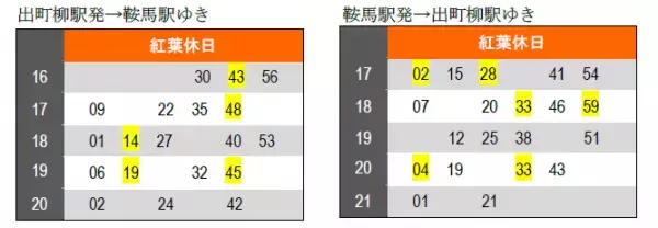 11月5日（土）～27日（日）に「秋ダイヤ」を実施します