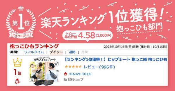 入荷まで2カ月待ちの2wayヒップシート『BORN BOON』　再販初日で楽天市場の抱っこひもランキングで1位を獲得