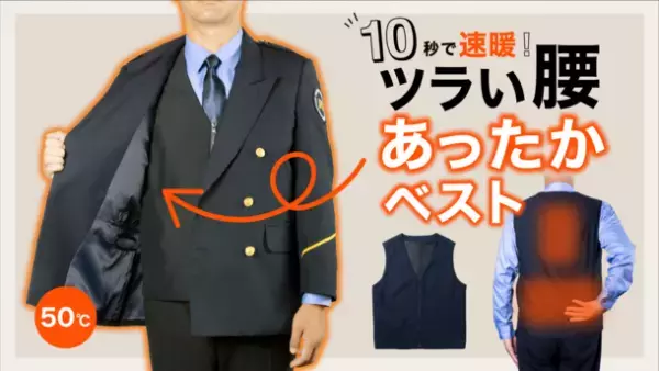 冬のツライ腰をダイレクトに温め！10秒で一気に50℃速暖！目立たず使える“USB-Cヒーターベスト”Makuakeにて11月13日(日)までプロジェクト実施
