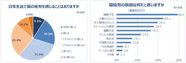 6割が日常的に脳疲労を実感！「人の名前が思い出せない」「ぼーっとする」7割以上がストレスを感じている。睡眠の質にも不満。記憶力の衰えを感じている人は約6割