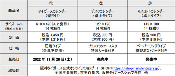 「阪神タイガース カレンダー 2023（壁掛けタイプ）」11月26日（土）から発売開始！！～企画ページは投手部門3冠の青柳選手の特別カレンダー！！～