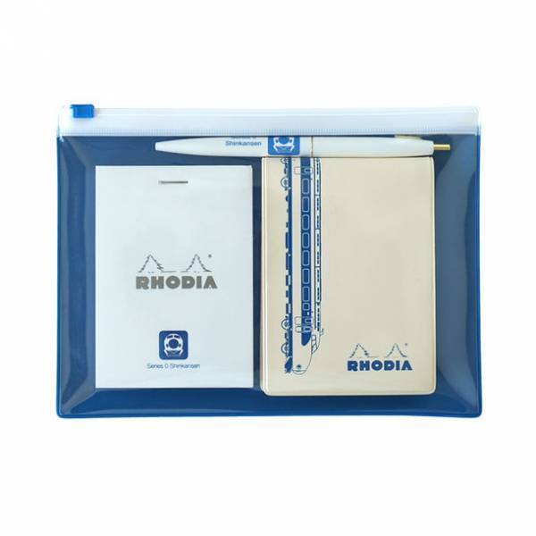 RHODIA・BICとのコラボ商品　0系トラベル筆記セット・100系トラベル筆記セット新発売！歴代の新幹線が並んだフラットポーチ付き
