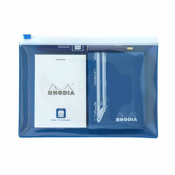 RHODIA・BICとのコラボ商品　0系トラベル筆記セット・100系トラベル筆記セット新発売！歴代の新幹線が並んだフラットポーチ付き