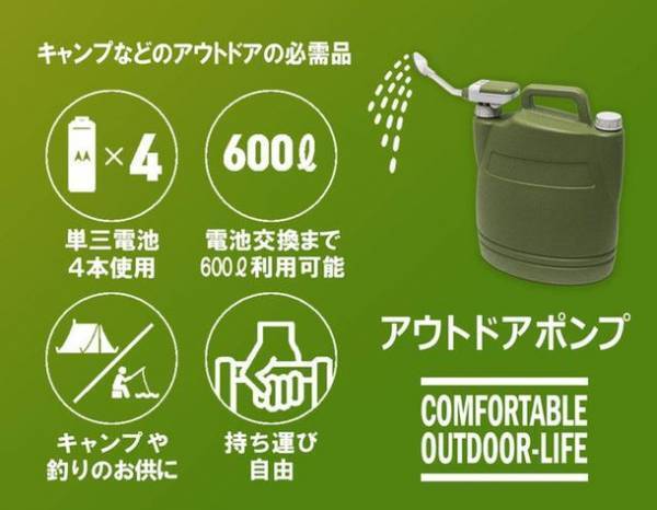 両手が使える幸せ！単三電池でどこでも快適水仕事　“魔法のアウトドアポンプ”日本先行予約販売を2023年2月20日(月)まで実施
