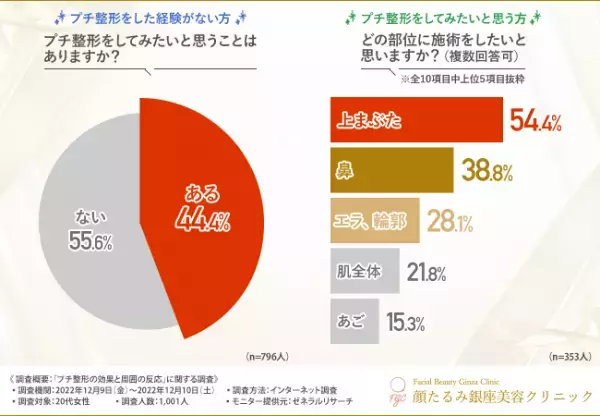 【20代女性のプチ整形経験者は約2割！】経験者の9割以上は施術をして良かったと回答