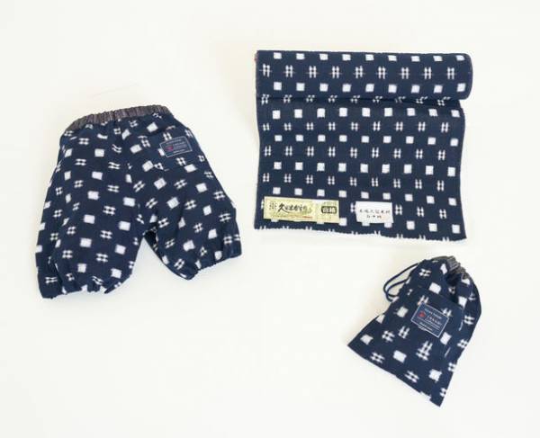 久留米絣のベビー用もんぺ「もんぺっぺ」をきんちゃく袋にリメイクするサービスが2023年3月より開始　伝統工芸の職人技と、子を想う母の想いが織り重なり叶った新サービス