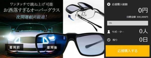 “メガネの上からサングラス”夜間運転に最適なオーバーグラス　Makuakeにて先行予約販売を2/25に開始　軽くてお洒落、ワンタッチで跳ね上げ可能！