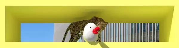 飛び出す「ハチエモン」、JR大阪駅大型ビジョンに参上！2月27日からカンテレキャラと3Dヒョウ「アカツキ」コラボ放映