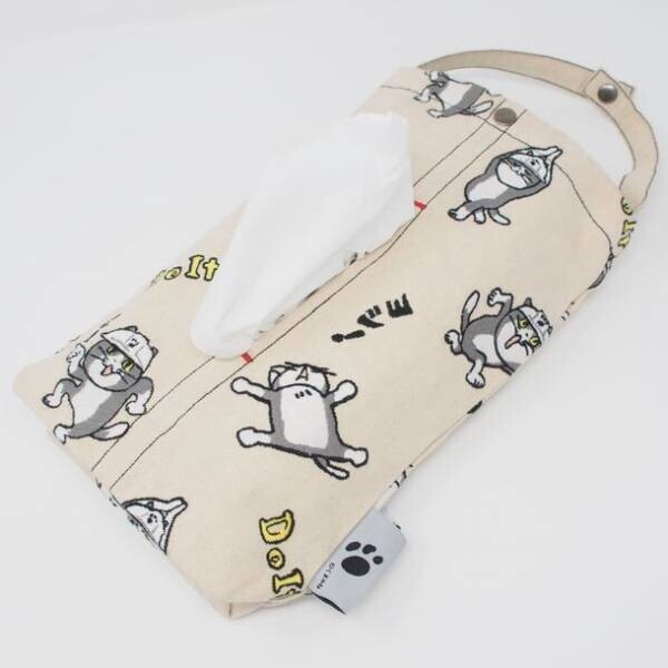 仕事猫グッズ初！総柄刺繍のティッシュケースと巾着を3月10日から販売開始！
