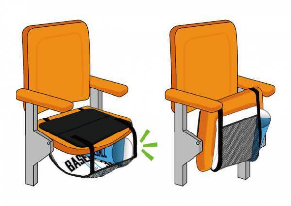スポーツ観戦やライブ鑑賞時の荷物置き場の悩みを解決！「あしもとネット付きクッション」を開発・意匠登録が完了