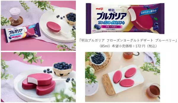 『明治ブルガリア フローズンヨーグルトデザート ブルーベリー』3月27日（月） 新発売／全国コンビニエンスストア限定。発売から約1年で、累計出荷約1,850万本を突破した人気の「明治ブルガリア フローズンヨーグルトデザート」からブルーベリーフレーバーが新登場！