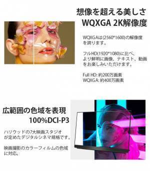 ケーブル1本接続で液タブに！持ち運べるサイズのデジタルシネマ規格QLED液晶2Kモバイルディスプレイが新発売
