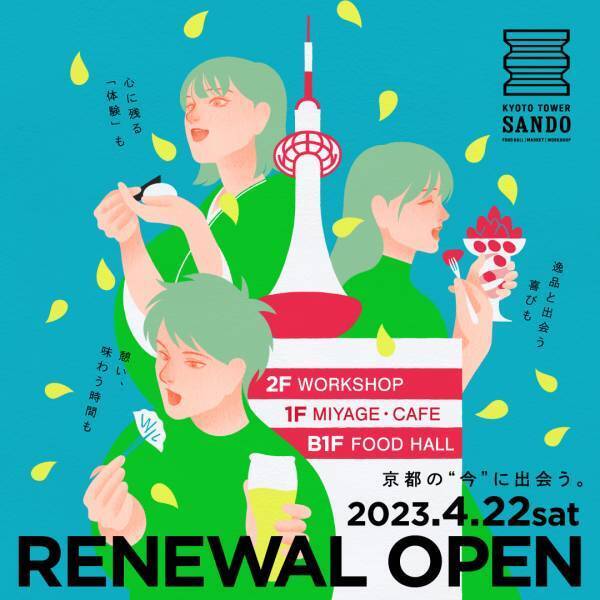 「京都タワーサンド」2023年4月22日（土）にリニューアルオープン老舗和菓子店のカフェやスイーツ店など京都発の7店舗が登場