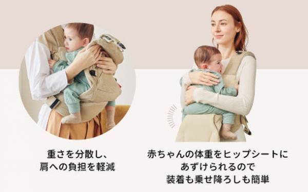 ヒップシートとベビーキャリアが合体！新発想、ハイブリッド抱っこひも「BABY CARRIER ON angelette」4月28日(金)、全国のアカチャンホンポで先行発売