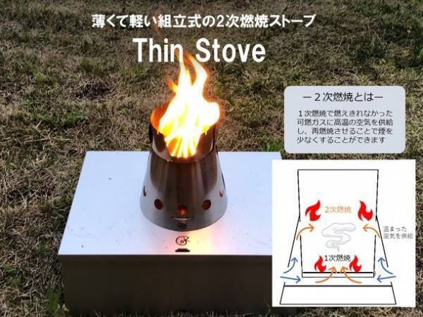 気軽に持ち運べる軽量2次燃焼ストーブ「Thin Stove」登場！キャンプ・サイクリング・トレッキングなど様々な場面で活躍