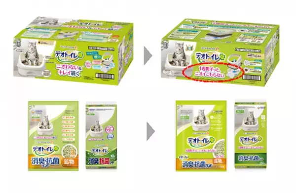 猫用システムトイレ『デオトイレ』の取替サンド改良　撥水力24％アップ※1で消臭力を強化