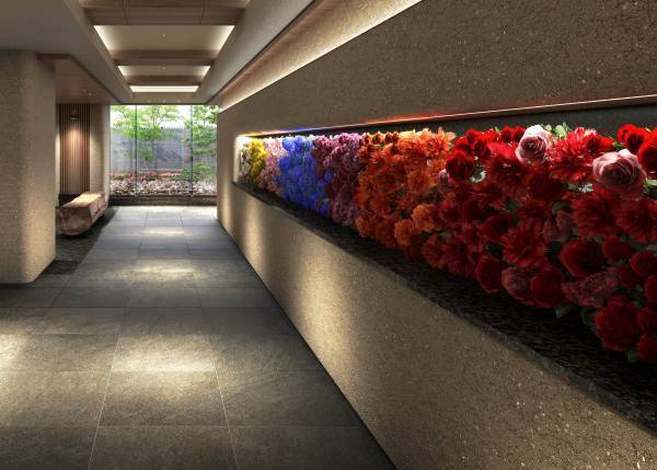 ～花の宝塚に相応しい、華やぎある共用空間を演出～新築分譲マンション「シエリア宝塚」のエントランスホールとラウンジのフラワーアートを日比谷花壇がデザイン監修