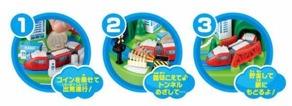 コインを乗せて走らせよう！～「プラレール のりもの貯金箱」2023年7月発売～