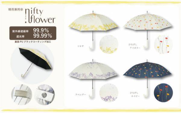 遮光率・紫外線遮蔽率99.9％の晴雨兼用傘　少し大きめサイズの「niftyflowerシリーズ」が登場
