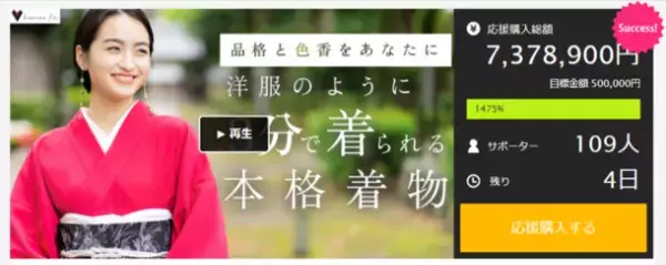 残り3日！10ヵ国で国際特許取得済、立体裁断＆立体縫製　洋服のように自分で素早く着られる本格着物　「Makuake」での先行販売を7月3日まで実施