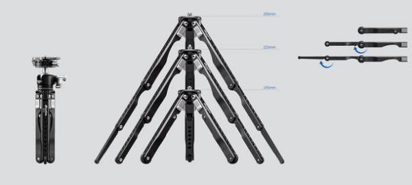 Leofoto(レオフォト)、周辺機器取り付け1/4インチネジ穴は驚異の42か所！脚段数が3段に進化した画期的なスパイダーミニ三脚「MT-04 ミニ三脚」を7月31日に発売
