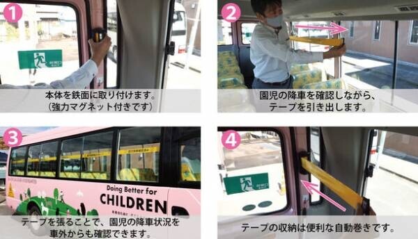 名古屋市私立幼稚園協会に“通園バス園児置き去り防止テープリール”を寄贈、7月中に各園へ配布